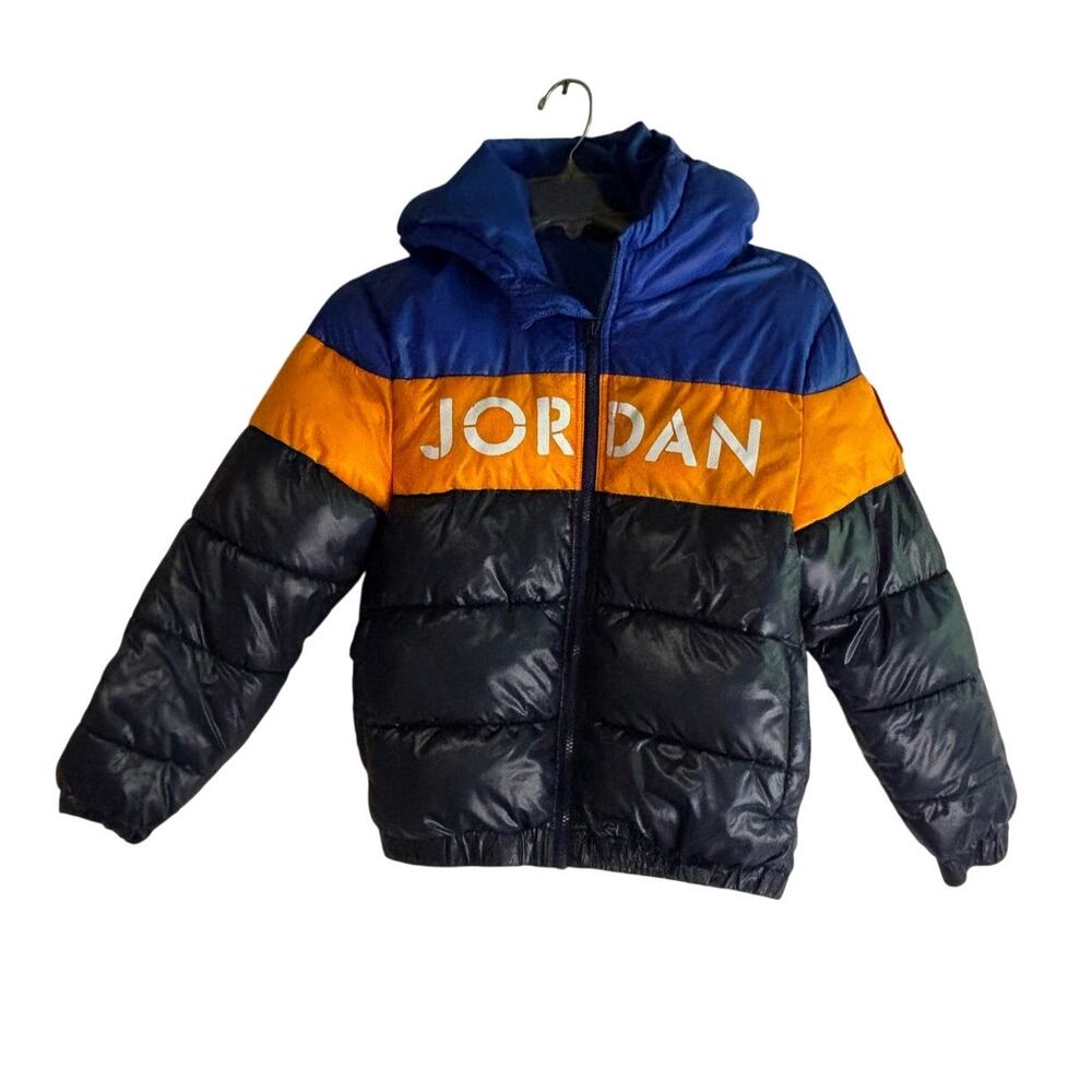 Air Jordan Boys Puffer Jacket Blue Orange Black Medium 10-12 Years
